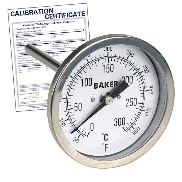 Baker Instruments T3004-550 Bimetal Thermometer, 50 to 550 deg F (0 to 300 deg C),  T3004-550-NIST